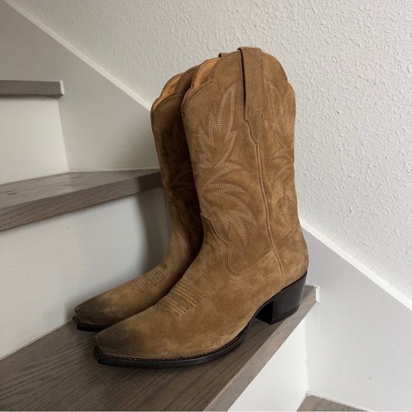 NWOB Tecovas The Jamie Suede Western Cowboy Boots in Caramel Brown - Picture 6 of 8
